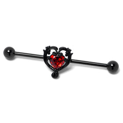 14G Red CZ Gem Black Passion Heart Industrial Barbell 38mm