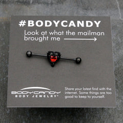 14G Red CZ Gem Black Passion Heart Industrial Barbell 38mm