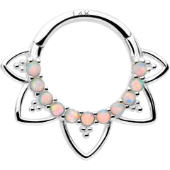 16G 5/16 White Synthetic Opal 14k White Gold Filigree Hinged Segment Ring