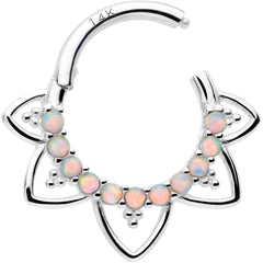 16G 5/16 White Synthetic Opal 14k White Gold Filigree Hinged Segment Ring