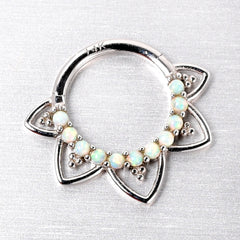 16G 5/16 White Synthetic Opal 14k White Gold Filigree Hinged Segment Ring