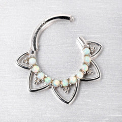 16G 5/16 White Synthetic Opal 14k White Gold Filigree Hinged Segment Ring