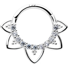 16G 5/16 Clear CZ Gem 14k White Gold Filigree Hinged Segment Ring