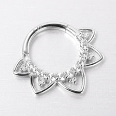 16G 5/16 Clear CZ Gem 14k White Gold Filigree Hinged Segment Ring