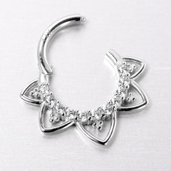 16G 5/16 Clear CZ Gem 14k White Gold Filigree Hinged Segment Ring