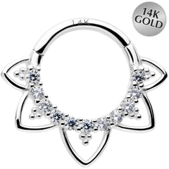 16G 5/16 Clear CZ Gem 14k White Gold Filigree Hinged Segment Ring