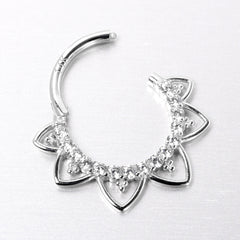 16G 3/8 Clear CZ Gem 14k White Gold Filigree Hinged Segment Ring