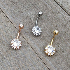 Clear CZ Gem Gold Tone Luxury Sun Splash Belly Ring