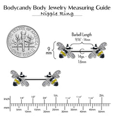 14G 9/16 Clear CZ Gem Honey Bees Barbell Nipple Ring Set