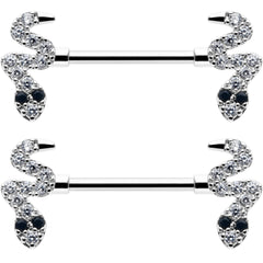 14G 9/16 Clear Black CZ Gem Sexy Snakes Barbell Nipple Ring Set