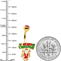 Red Gem Gold Tone Merry Christmas Santa Inlaid Belly Ring