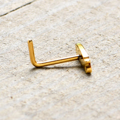 20G 7mm Gold Tone Merry Christmas Inlaid L Shape Nose Ring