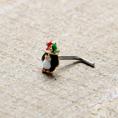 20G 7mm Holly Hat Penguin Holiday L Shape Nose Ring
