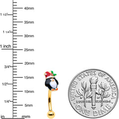 16G 5/16 Gold Tone Holly Hat Penguin Holiday Curved Eyebrow Ring