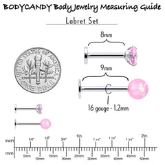 16G 5/16 3/8 Pink Gem Faux Opal Labret Monroe Tragus Set of 4