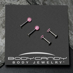 16G 5/16 3/8 Pink Gem Faux Opal Labret Monroe Tragus Set of 4