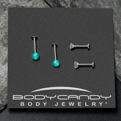 16G 5/16 3/8 Aurora Gem Green Faux Opal Labret Monroe Set of 4