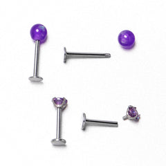 16G 5/16 3/8 Purple Gem Faux Opal Labret Monroe Tragus Set of 4