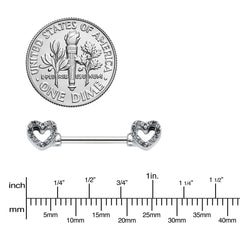 14G 9/16 Clear Gem Open Heart Valentine Barbell Nipple Ring Set