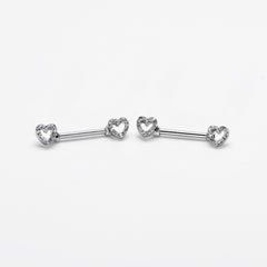 14G 9/16 Clear Gem Open Heart Valentine Barbell Nipple Ring Set