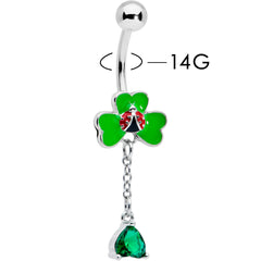 Green Gem Shamrock Ladybug St Patricks Dangle Belly Ring