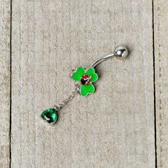 Green Gem Shamrock Ladybug St Patricks Dangle Belly Ring