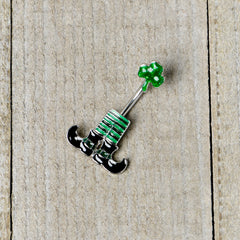 Leprechaun Legs Shamrock St Patricks Double Mount Belly Ring