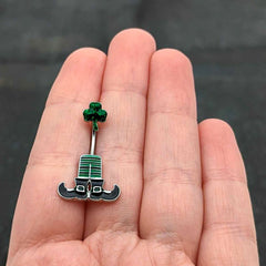 Leprechaun Legs Shamrock St Patricks Double Mount Belly Ring