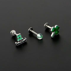16G 1/4 Leprechaun Legs Shamrock UV Glow Labret Set of 3