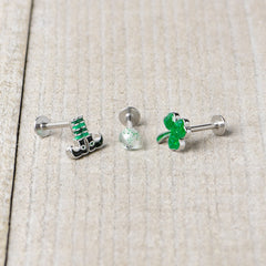 16G 1/4 Leprechaun Legs Shamrock UV Glow Labret Set of 3