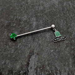 14G Leprechaun Legs Shamrock Dangle Industrial Barbell 38mm