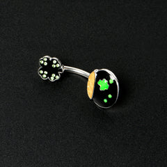 Green Gem Shamrock Pot Of Gold Black Double Mount Belly Ring