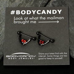 14G 11/16 Red Clear CZ Gem Heart Claw Hand Dangle Nipple Ring Set