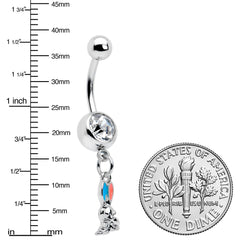 Clear Gem Easter Bunny Red Blue Ears Dangle Belly Ring
