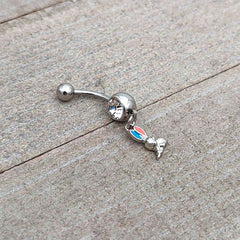 Clear Gem Easter Bunny Red Blue Ears Dangle Belly Ring