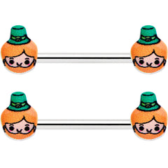14G 9/16 Sweet Happy Leprechaun St Patricks Day Nipple Ring Set