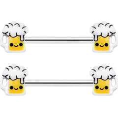 14G 9/16 Sweet Happy Beer St Patricks Barbell Nipple Ring Set
