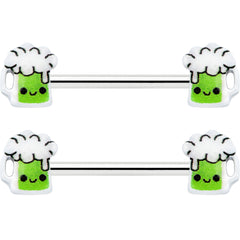 14G 9/16 Sweet Happy Green Beer St Patricks Day Nipple Ring Set