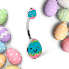 Blue Pink Celebration Easter Egg Double Mount Belly Ring