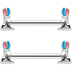 14G 9/16 Easter Bunny Blue Red Ears Barbell Nipple Ring Set
