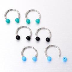 16G 3/8 Matte Black Blue Teal Horseshoe Circular Barbell Set of 6
