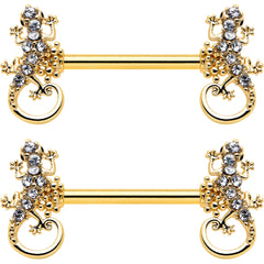 14G 9/16 Clear Gem Gold Hue Luscious Lizard Barbell Nipple Ring Set