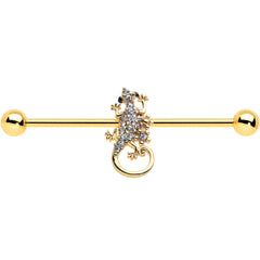 14G Clear Gem Gold Tone Luscious Lizard Industrial Barbell 38mm