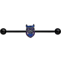 14G Blue Purple Gem Black Opulent Owl Industrial Barbell 38mm