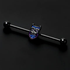 14G Blue Purple Gem Black Opulent Owl Industrial Barbell 38mm