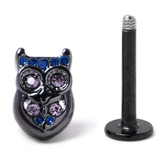 16G 5/16 Purple Gem Black Opulent Owl Labret Monroe Tragus