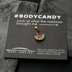 Pink Green Gem Gold Tone Watermelon Yum Belly Ring