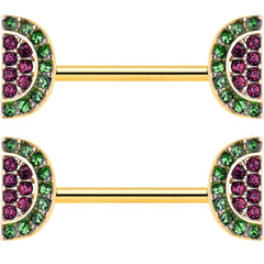 14G 9/16 Pink Gem Gold Hue Watermelon Yum Barbell Nipple Ring Set