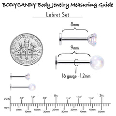 16G 5/16 3/8 Aurora Gem White Faux Opal Labret Monroe Set of 4