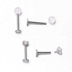 16G 5/16 3/8 Aurora Gem White Faux Opal Labret Monroe Set of 4